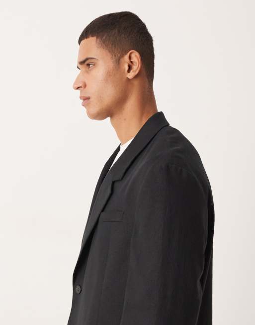 ASOS DESIGN – Czarna marynarka garniturowa oversize z lnem, 4 z 5
