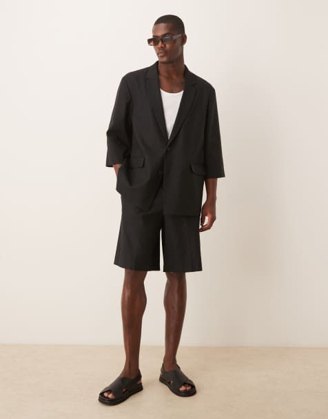 ASOS DESIGN – Czarna marynarka garniturowa z krótszymi rękawami z domieszką lnu - view 1