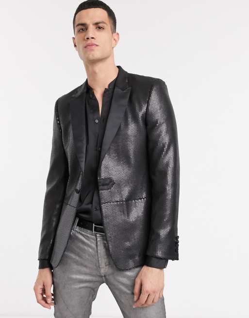 ASOS DESIGN – Czarna marynarka o obcisłym kroju zdobiona matowymi cekinami