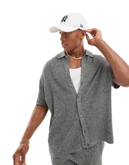 ASOS DESIGN – Czarna melanżowa koszulka dzianinowa polo z zapięciem na guziki, część zestawu