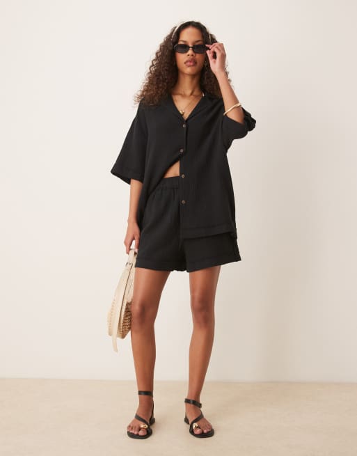 ASOS DESIGN – Czarna muślinowa koszula, część zestawu, 2 z 4