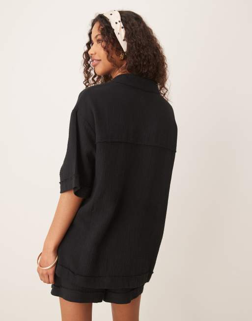 ASOS DESIGN – Czarna muślinowa koszula, część zestawu, 4 z 4
