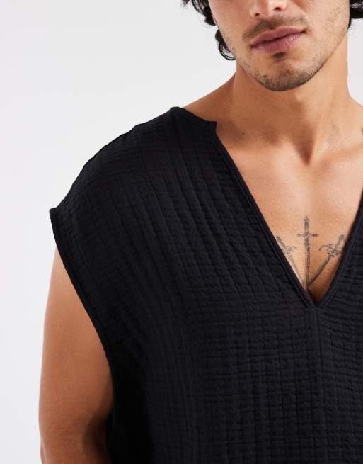 ASOS DESIGN – Czarna muślinowa koszula oversize bez rękawów, 4 z 5