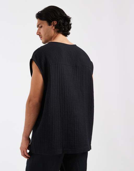 ASOS DESIGN – Czarna muślinowa koszula oversize bez rękawów, 5 z 5