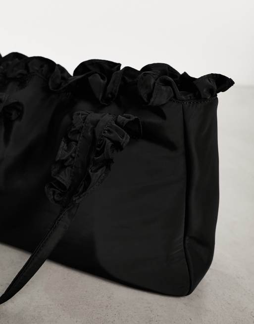 ASOS DESIGN – Czarna nylonowa torba typu tote z falbanką, 4 z 4
