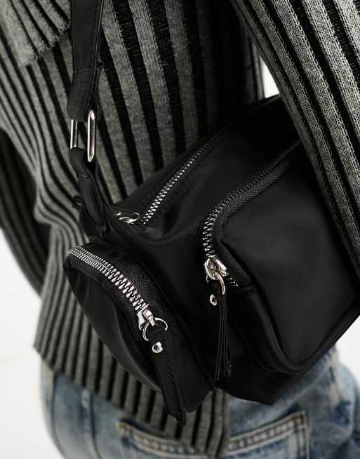 ASOS DESIGN – Czarna nylonowa torebka na ramię z kieszonkami, 3 z 4