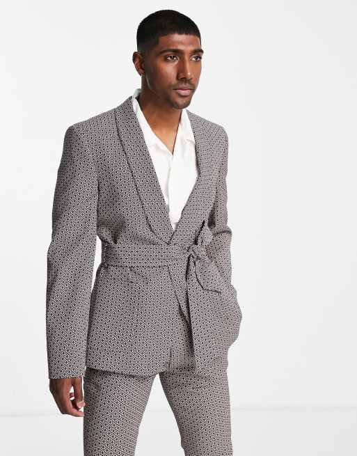 ASOS DESIGN – Czarna obcisła marynarka smokingowa w geometryczny żakardowy wzór
