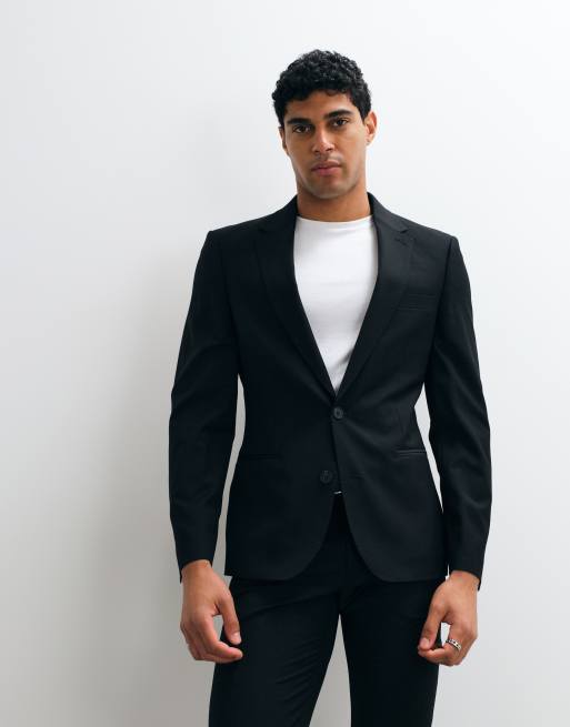 ASOS DESIGN – Czarny dopasowany garnitur wełniany do prania w pralce, 2 z 3