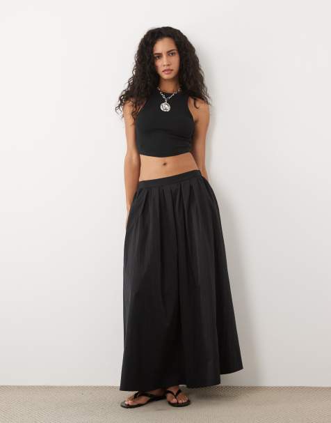 ASOS DESIGN – Czarna obszerna spódnica midi z bawełny - view 1