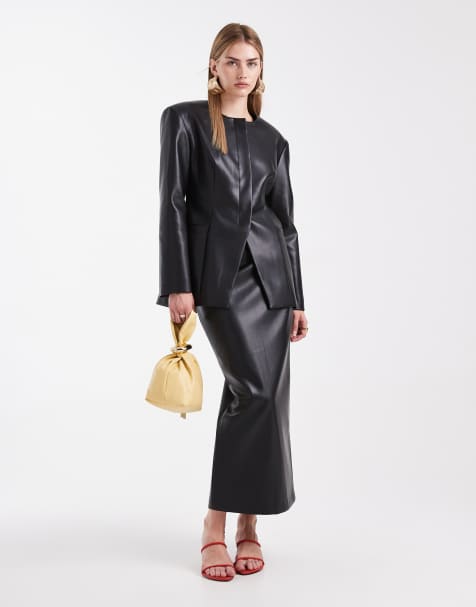 ASOS DESIGN faux leather tailored pencil maxi skirt in black