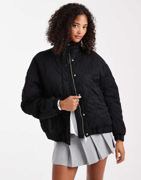 ASOS DESIGN quilted bomber with yoke detail in black