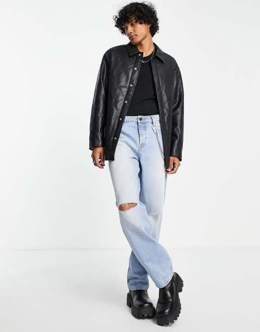 ASOS DESIGN – Czarna pikowana kurtka oversize z imitacji skóry 