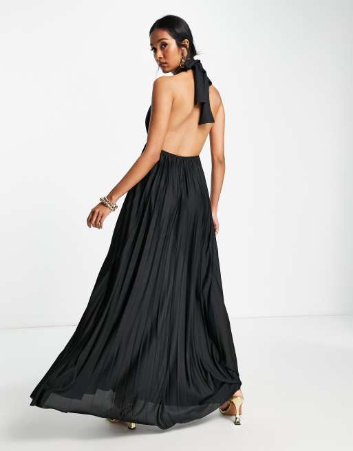 ASOS DESIGN – Czarna plisowana sukienka maxi z dekoltem typu halter, 4 z 4