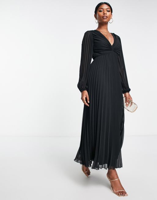 ASOS DESIGN – Czarna plisowana sukienka midi z głębokim dekoltem, 4 z 4