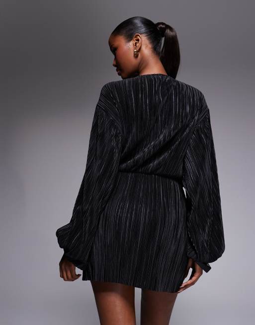 ASOS DESIGN – Czarna plisowana sukienka mini z obszernymi rękawami, 4 z 4