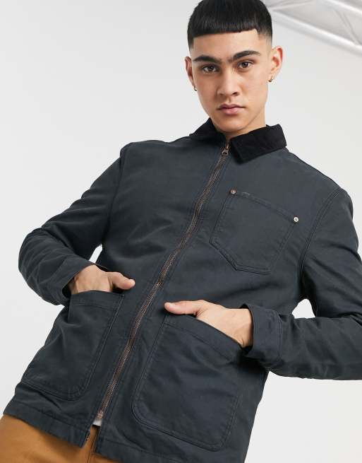 ASOS DESIGN – Czarna płócienna kurtka ze sztruksowym kołnierzem, 3 z 4