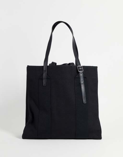 ASOS DESIGN – Czarna płócienna torebka typu tote z wewnętrznymi przegródkami i dwoma paskami