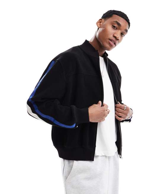 ASOS DESIGN – Czarna polarowa kurtka dresowa z lamówkami