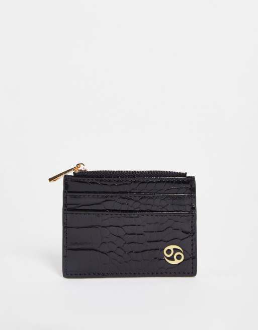 ASOS DESIGN – Czarna portmonetka i etui na karty o fakturze skóry krokodyla ze znakiem zodiakalnego Raka