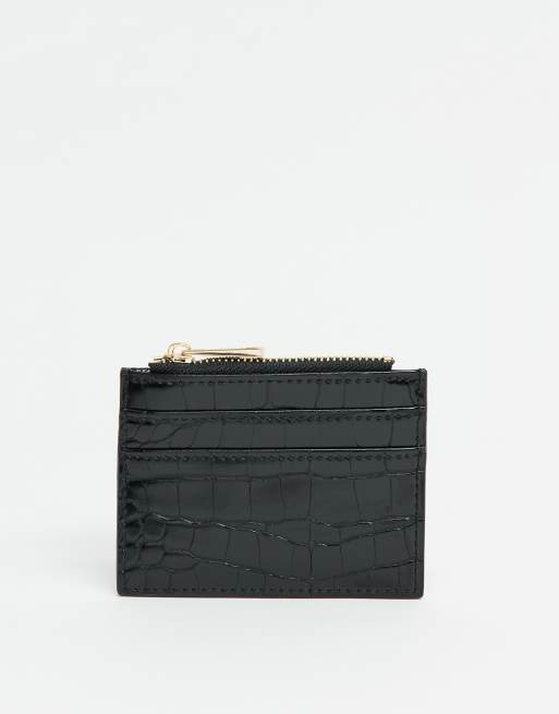 ASOS DESIGN – Czarna portmonetka i etui na karty z imitacji skóry krokodyla