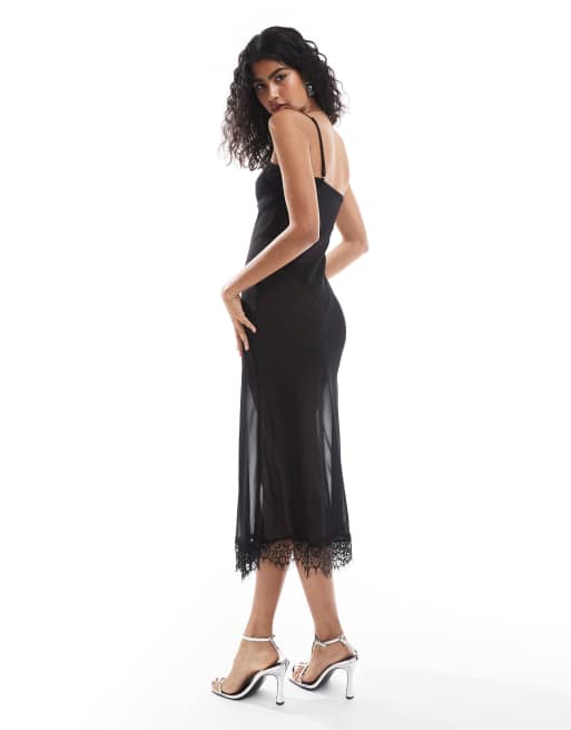 ASOS DESIGN – Czarna prześwitująca sukienka szyfonowa maxi z koronką, 2 z 4
