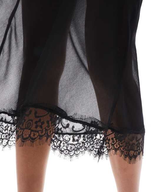 ASOS DESIGN – Czarna prześwitująca sukienka szyfonowa maxi z koronką, 3 z 4