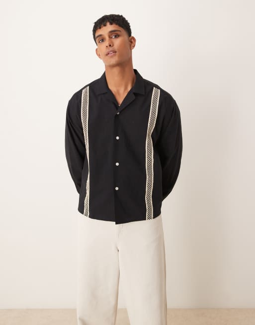 ASOS DESIGN – Czarna pudełkowa koszula oversize z ozdobną taśmą
