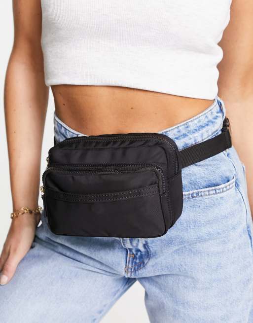 ASOS DESIGN – Czarna saszetka nerka z kieszenią z przodu 