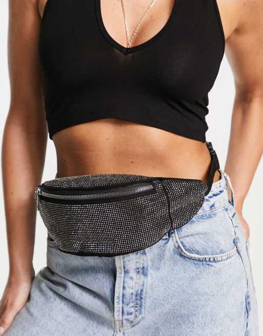 ASOS DESIGN – Czarna saszetka nerka z kryształkami 