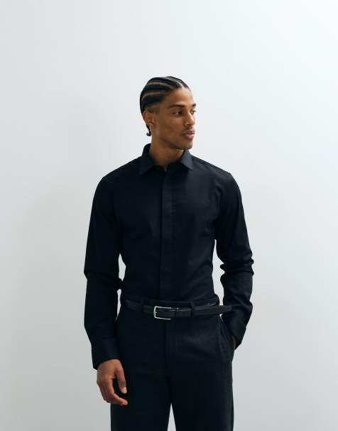 ASOS DESIGN – Czarna satynowa koszula o dopasowanym kroju ze stretchem - view 1