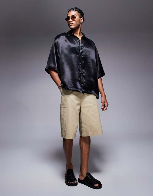 ASOS DESIGN – Czarna satynowa koszula oversize z rękawami do łokcia, 2 z 4