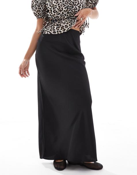 ASOS DESIGN satin bias maxi skirt in black