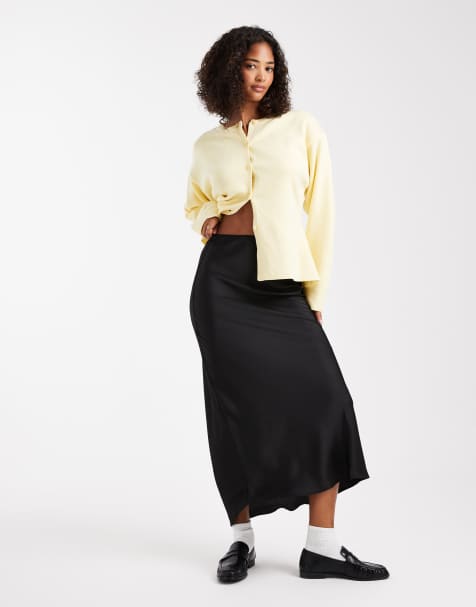 ASOS DESIGN satin bias maxi skirt in black