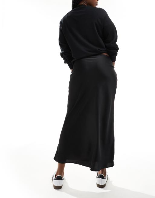ASOS DESIGN – Czarna, satynowa spódnica midi cięta ze skosu, 4 z 5