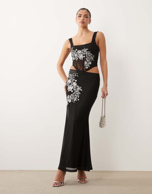 ASOS DESIGN – Czarny siateczkowy zestaw z haftowanym wzorem, 2 z 4