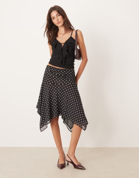 ASOS DESIGN mesh hanky hem skirt in black and white polka dot