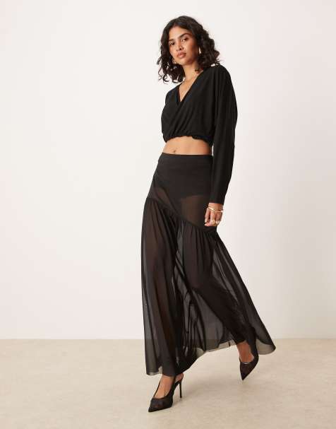 ASOS DESIGN sheer mesh fishtail skirt in black