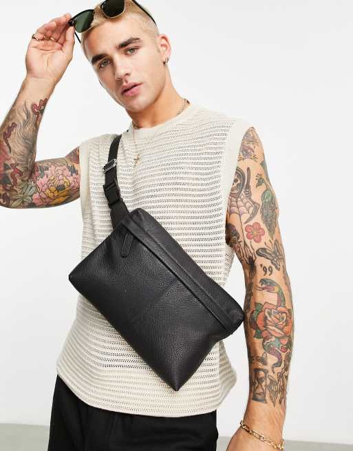 ASOS DESIGN – Czarna skórzana saszetka z kieszenią zapinaną na suwak