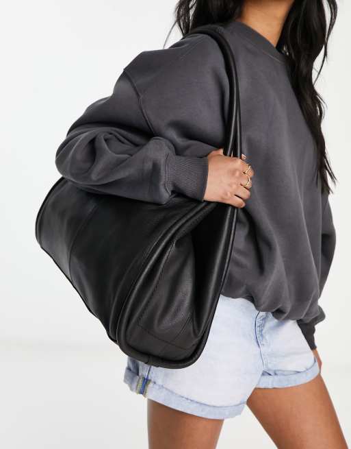 ASOS DESIGN – Czarna, skórzana torba typu tote z lamówką, 2 z 4