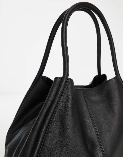 ASOS DESIGN – Czarna, skórzana torba typu tote z lamówką, 3 z 4