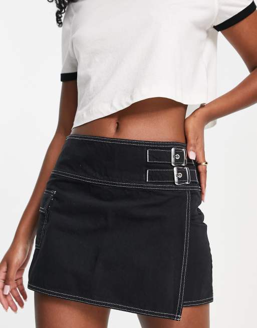 ASOS DESIGN – Czarna spódnica kopertowa ze sprzączkami i efektem sprania
