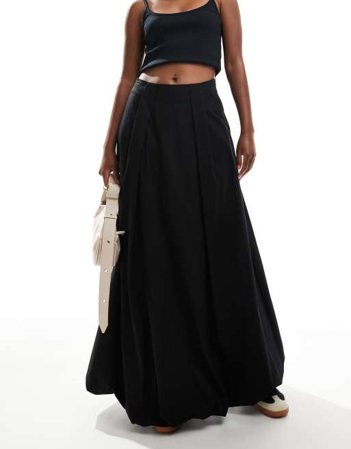 ASOS DESIGN – Czarna spódnica maxi bombka z bawełnianej popeliny, 2 z 5
