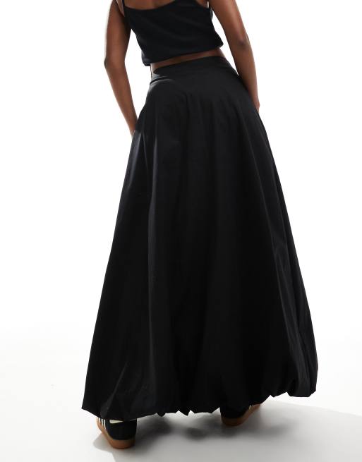 ASOS DESIGN – Czarna spódnica maxi bombka z bawełnianej popeliny, 3 z 5