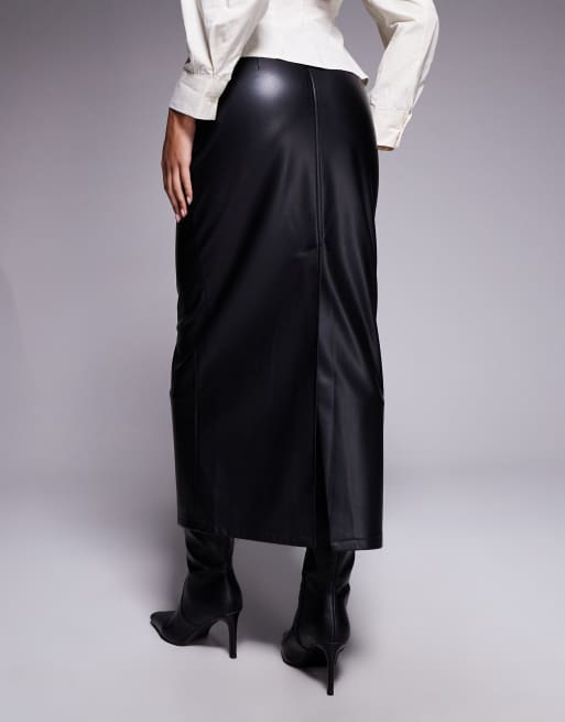 ASOS DESIGN – Czarna spódnica maxi z imitacji skóry z przeszyciami, 4 z 5