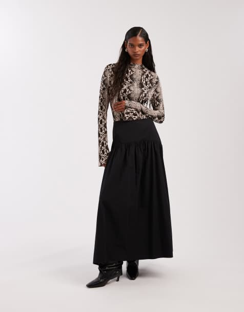 ASOS DESIGN drop waist maxi skirt in black