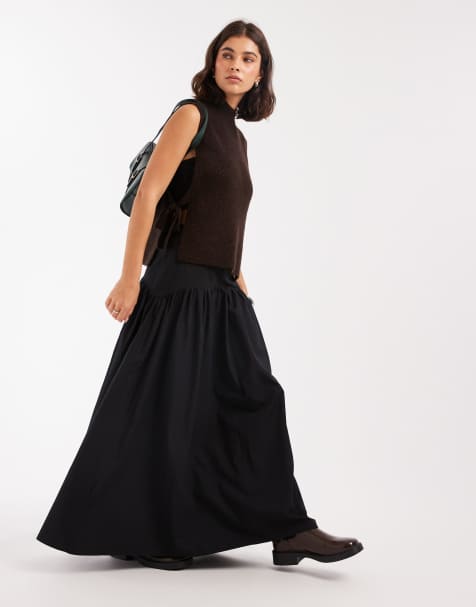 ASOS DESIGN drop waist maxi skirt in black