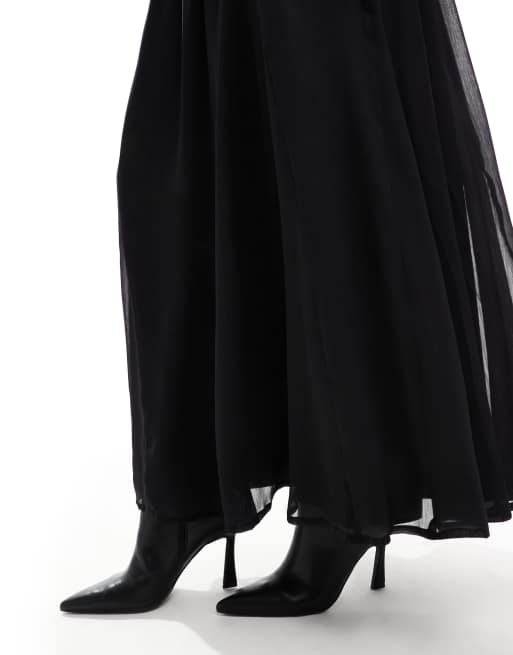 ASOS DESIGN – Czarna spódnica maxi z szyfonu z godetami, 3 z 5