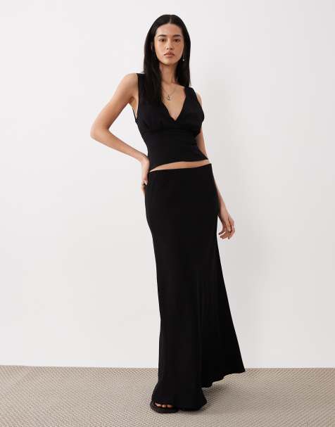 ASOS DESIGN – Czarna spódnica maxi z z mieszanki lnu z niskim stanem, część zestawu - view 1