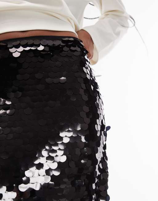 ASOS DESIGN – Czarna spódnica midi wyszywana dużymi cekinami, 5 z 5