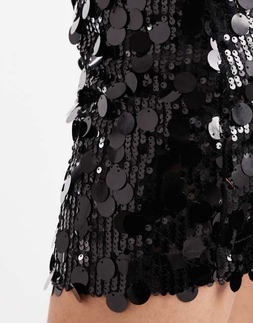 ASOS DESIGN – Czarna spódnica mini z cekinami różnej wielkości, 3 z 5